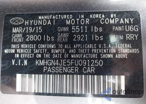 2015 Hyundai Genesis 3.8 из США, поврежденный, VIN KMHGN4JE5FU091250